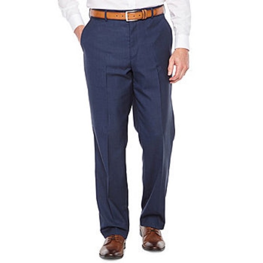 Stafford SZ 44 x 32 Mid Blue Skarkskin Classic Flat Front Dress Pants New D31